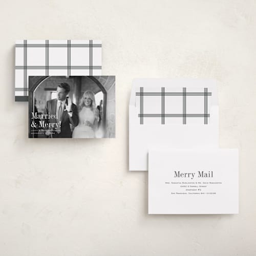 This is a snow holiday photo cards with standard by Megan Davis called eternally merry printing on recycled smooth signature in standard