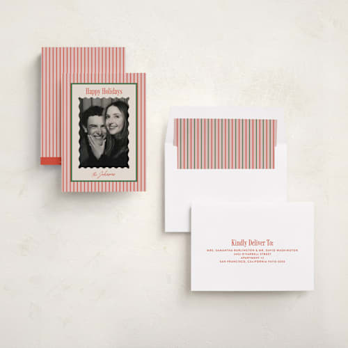 This is a cherry holiday photo cards with standard by Carolyn Nicks called belly laugh printing on recycled smooth signature in standard
