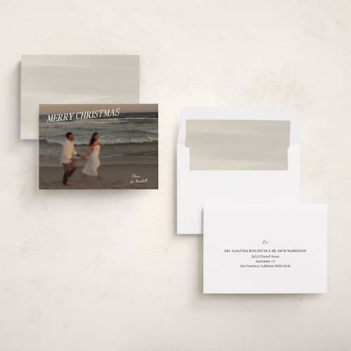 This is a cream holiday photo cards with standard by Ani Somi called coastal holiday printing on recycled smooth signature in standard