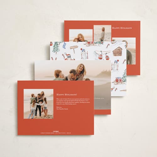 This is a santa suit holiday photo cards with standard by Sarah Knight called snow much fun printing on recycled smooth signature in standard