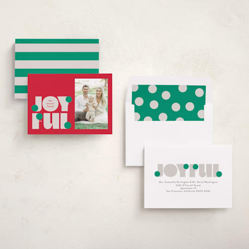 This is a mistletoe holiday photo cards with standard by Lori Wemple called pop joy printing on recycled smooth signature in standard
