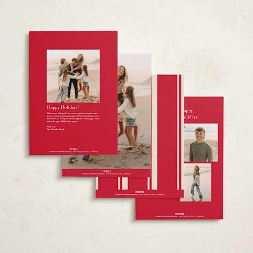 This is a cranberry holiday photo cards with standard by Baumbirdy called ski slope printing on recycled smooth signature in standard