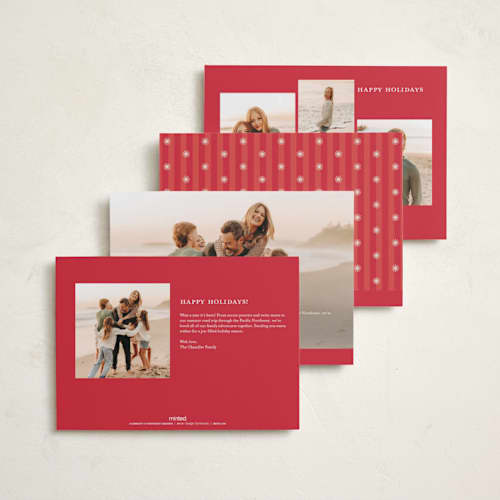 This is a santa suit holiday photo cards with standard by Olivia Raufman called charming stripe printing on recycled smooth signature in standard