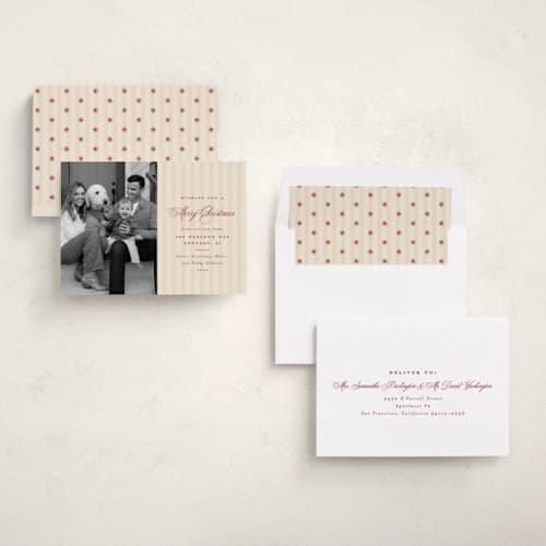 This is a stocking holiday photo cards with standard by Olivia Raufman called charming stripe printing on recycled smooth signature in standard