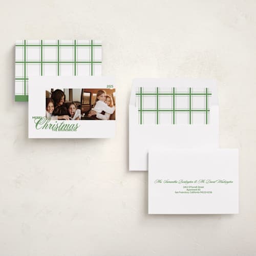 This is a mint holiday photo cards with standard by Inkblot Design called duplicity printing on recycled smooth signature in standard