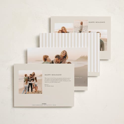 This is a snow holiday photo cards with standard by Robert and Stella called striped crest printing on recycled smooth signature in standard