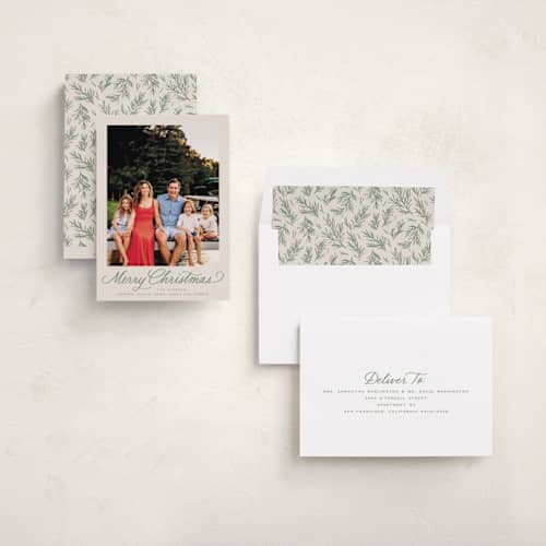 This is a fir holiday photo cards with standard by Everett Paper Goods called classically printing on recycled smooth signature in standard