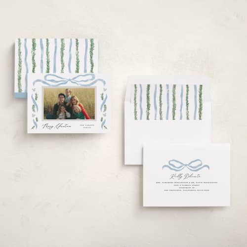 This is a iceberg holiday photo cards with standard by Pixel and Hank called disney's mickey bough border printing on recycled smooth signature in standard