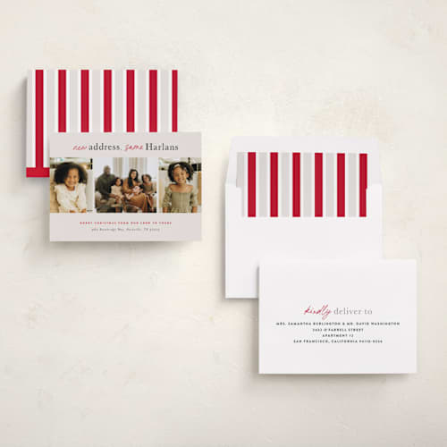 This is a taupe holiday photo cards with standard by Sara Hicks Malone called new address printing on recycled smooth signature in standard
