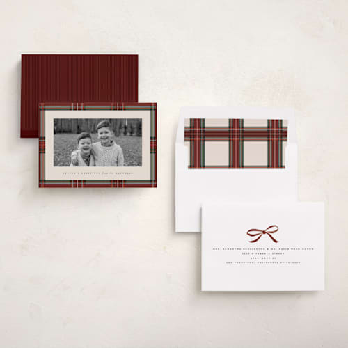 This is a antique holiday photo cards with standard by Olivia Kanaley Inman called highland holiday printing on recycled smooth signature in standard