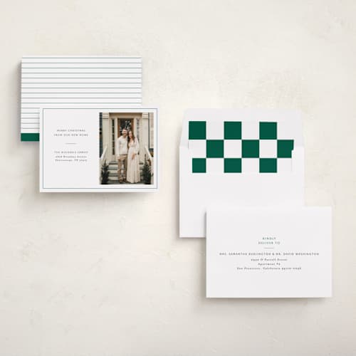 This is a pine holiday photo cards with standard by Jennifer Lew called classic home printing on recycled smooth signature in standard