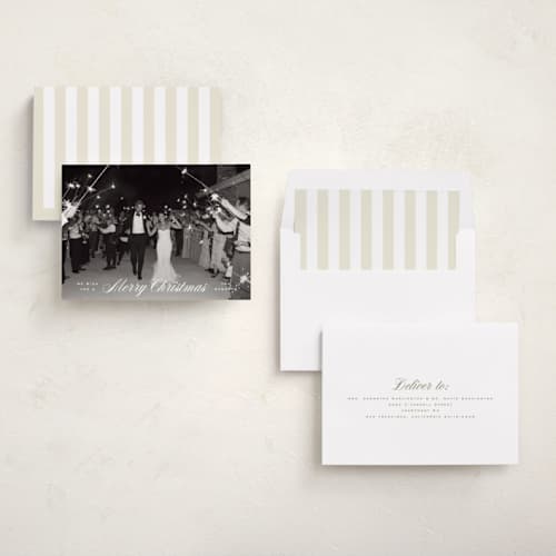 This is a snow holiday photo cards with standard by Ellen Schlegelmilch called classicly scripted printing on recycled smooth signature in standard
