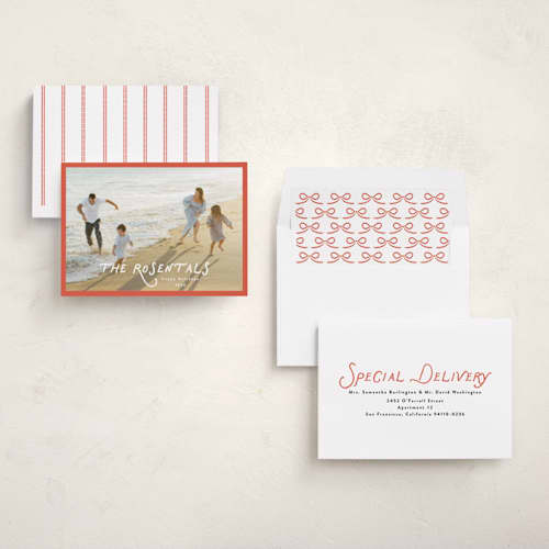 This is a candy cane holiday photo cards with standard by Tamara Hilje called the family printing on recycled smooth signature in standard