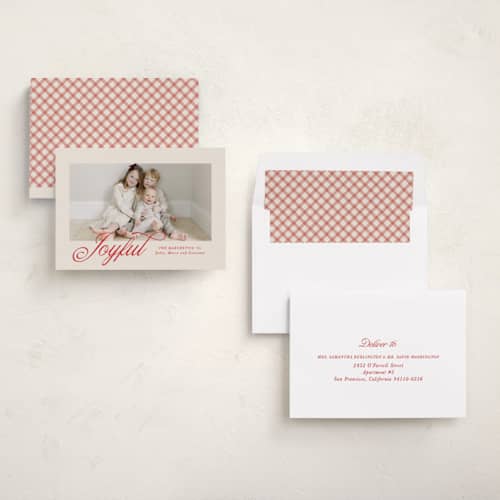 This is a berry holiday photo cards with standard by Pati Cascino called mina printing on recycled smooth signature in standard