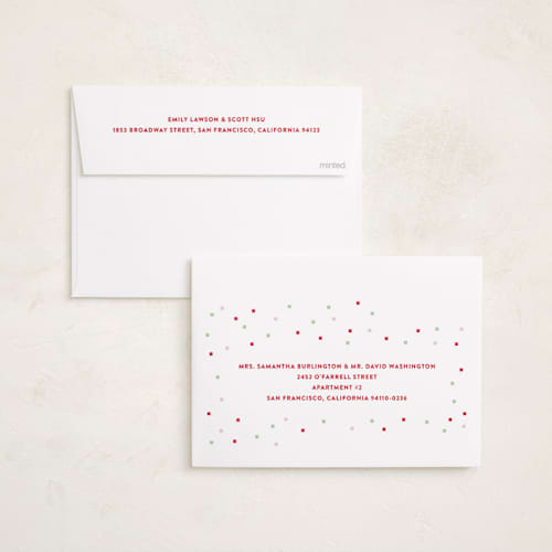This is a cranberry holiday photo cards with standard by Katie Zimpel called happy checkers printing on recycled smooth signature in standard
