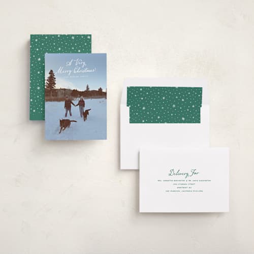 This is a icicle holiday photo cards with standard by Hooray Creative called very merry christmas printing on recycled smooth signature in standard