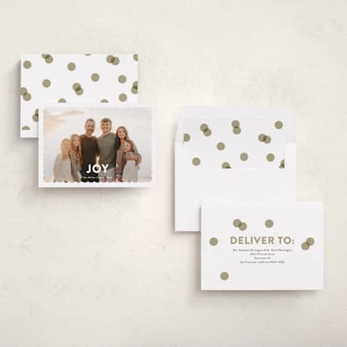 This is a snow holiday photo cards with standard by Stephanie Hawkes called joy scallop printing on recycled smooth signature in standard