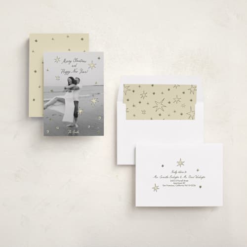This is a balsam fir holiday photo cards with standard by Helena Vitto called the stars printing on recycled smooth signature in standard