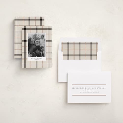 This is a vanilla holiday photo cards with standard by Cindy Reynolds called window pane printing on recycled smooth signature in standard