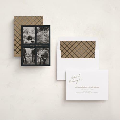 This is a charcoal holiday photo cards with standard by Leah Bisch called windowpane printing on recycled smooth signature in standard