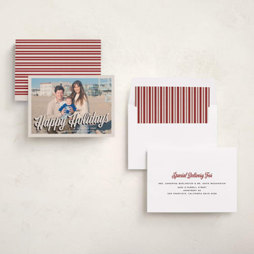 This is a eggnog holiday photo cards with standard by Amy Payne called holiday mailer printing on recycled smooth signature in standard