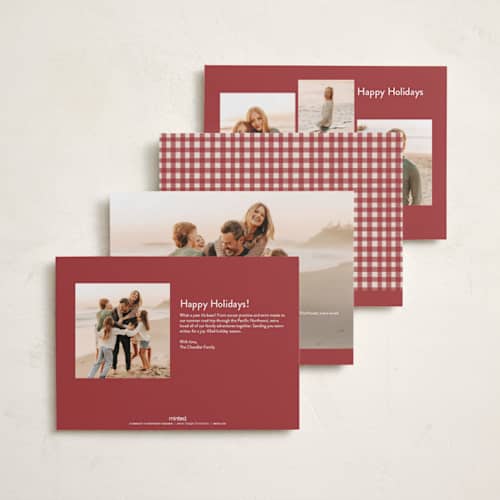 This is a holly holiday photo cards with standard by Grae called our merriest holidays printing on recycled smooth signature in standard