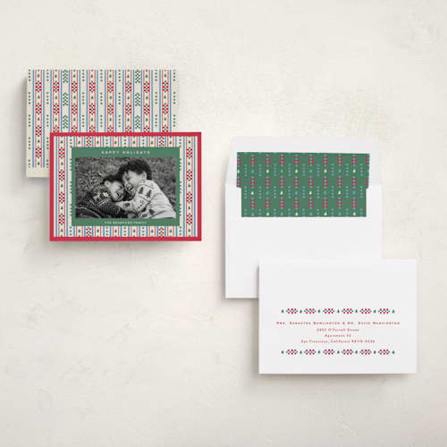 This is a poinsettia holiday photo cards with standard by Amy Kross called lauren printing on recycled smooth signature in standard