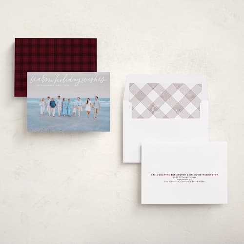This is a snow holiday photo cards with standard by Kristen Magee called warm holiday wishes script printing on recycled smooth signature in standard