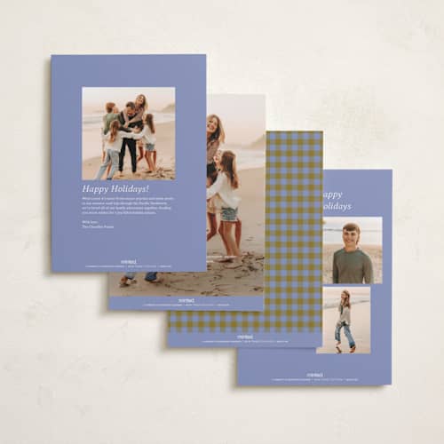 This is a blueberry holiday photo cards with standard by Beth Vassalo called cozy gingham printing on recycled smooth signature in standard