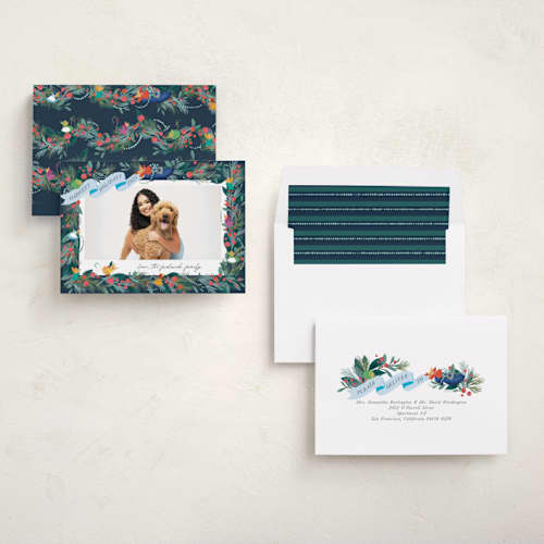 This is a fairy godmother holiday photo cards with standard by Jackie Crawford called disney's cinderella's garland printing on recycled smooth signature in standard