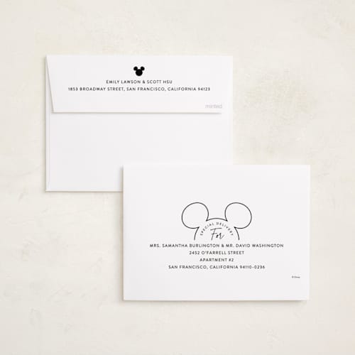 This is a snow holiday photo cards with standard by Hooray Creative called mickey outline printing on recycled smooth signature in standard