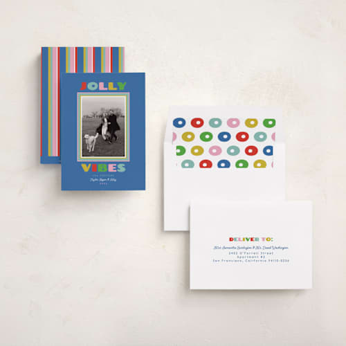 This is a celestial holiday photo cards with standard by Erika Firm called jolly vibes frame printing on recycled smooth signature in standard