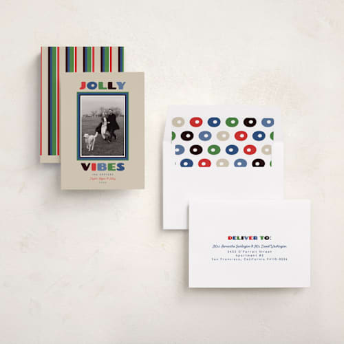This is a sugar cookie holiday photo cards with standard by Erika Firm called jolly vibes frame printing on recycled smooth signature in standard