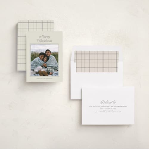 This is a warm ivory holiday photo cards with standard by Cass Loh called softly framed printing on recycled smooth signature in standard