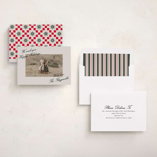 This is a coal holiday photo cards with standard by Jackie Crawford called holiday scripted corners printing on recycled smooth signature in standard