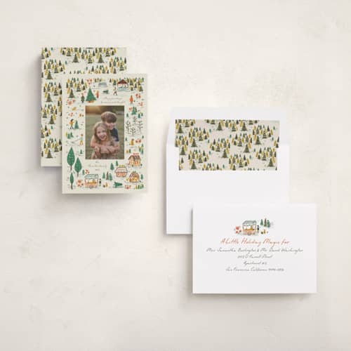 This is a jolly holiday photo cards with standard by Vera Lim called winter market printing on recycled smooth signature in standard