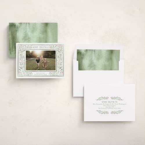 This is a garland holiday photo cards with standard by Petra Kern called ornamental printing on recycled smooth signature in standard