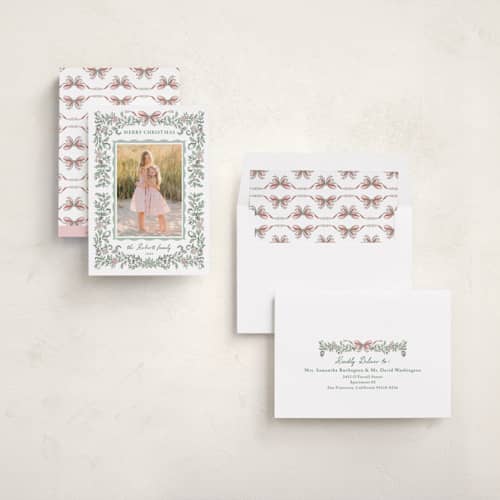 This is a winter rose holiday photo cards with standard by Petra Kern called delicata printing on recycled smooth signature in standard