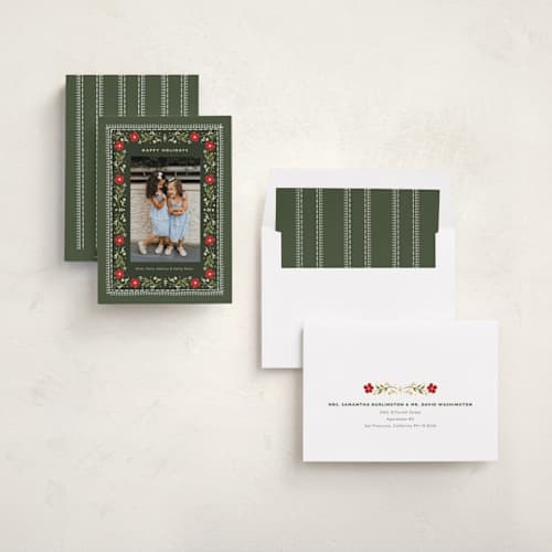 This is a evergreen holiday photo cards with standard by Melanie Kosuge called lockhart printing on recycled smooth signature in standard
