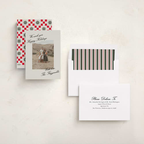 This is a coal holiday photo cards with standard by Jackie Crawford called holiday scripted corners printing on recycled smooth signature in standard