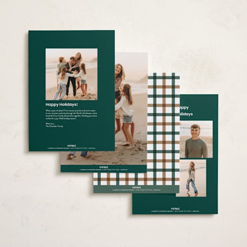 This is a evergreen holiday photo cards with standard by Erin German called unleash the joy printing on recycled smooth signature in standard