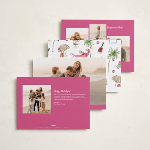 This is a hibiscus holiday photo cards with standard by Sarah Knight called ohana printing on recycled smooth signature in standard