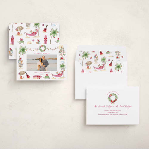 This is a hibiscus holiday photo cards with standard by Sarah Knight called ohana printing on recycled smooth signature in standard