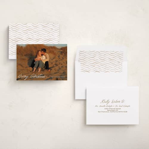 This is a gilt holiday photo cards with standard by Pixel and Hank called the christmas letters printing on recycled smooth signature in standard