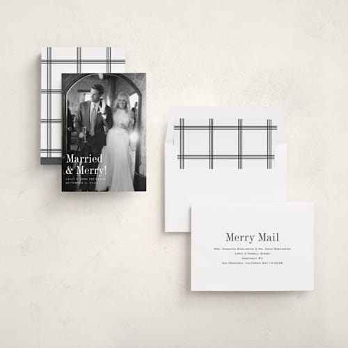 This is a snow holiday photo cards with standard by Megan Davis called eternally merry printing on recycled smooth signature in standard