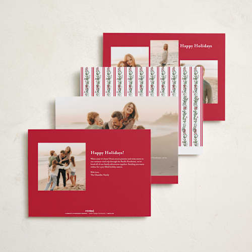 This is a candy cane holiday photo cards with standard by Susan Moyal called holly & bows printing on recycled smooth signature in standard