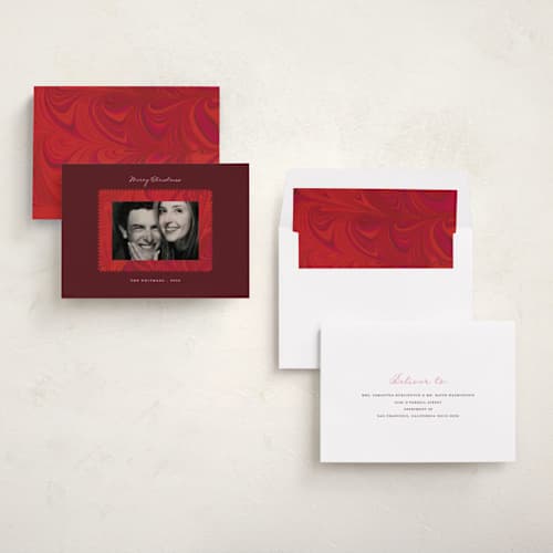 This is a mulberry holiday photo cards with standard by Morgan Kendall called marbled printing on recycled smooth signature in standard