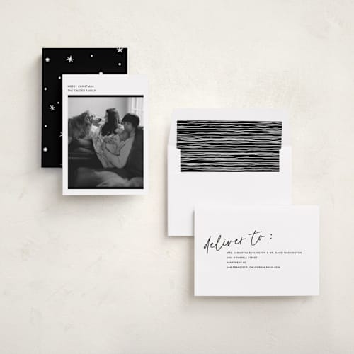 This is a noir holiday photo cards with standard by Annie Clark called zine printing on recycled smooth signature in standard