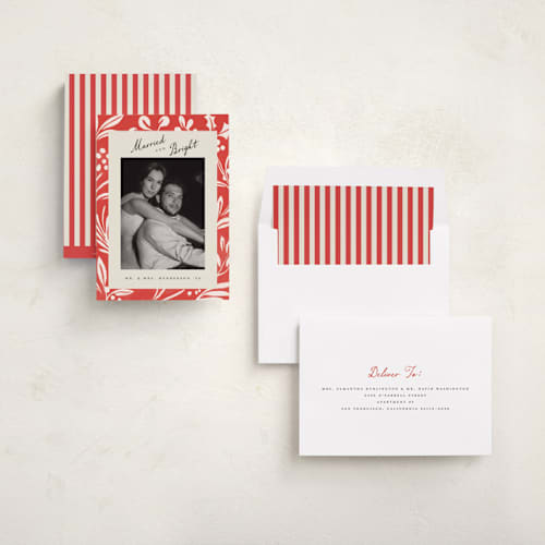 This is a candy cane holiday photo cards with standard by Teju Reval called bold botanicals printing on recycled smooth signature in standard
