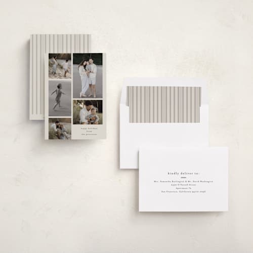 This is a vanilla holiday photo cards with standard by Stacey Meacham called minimal filmstrip printing on recycled smooth signature in standard